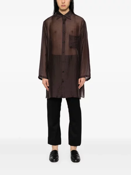 Cămașă Yohji Yamamoto cu mâneci lungi lungă maro