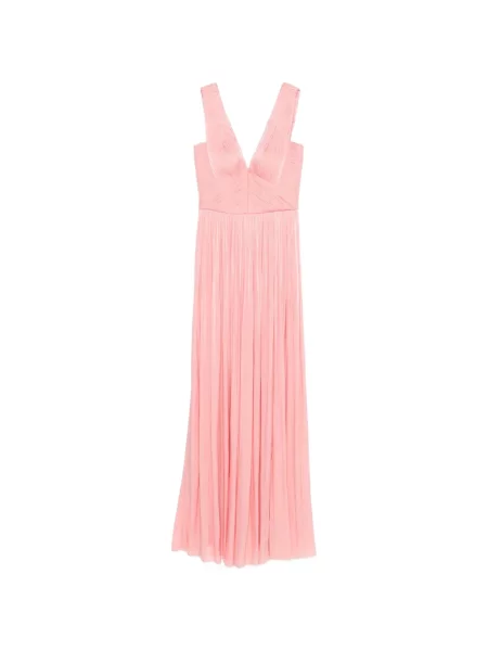 Rochie maxi Costarellos cu decolteu în V plisată de costum roz