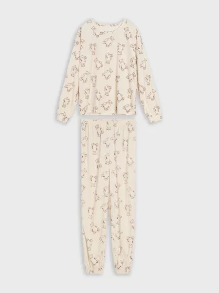 Двохчастинна велюрова піжама кремовий