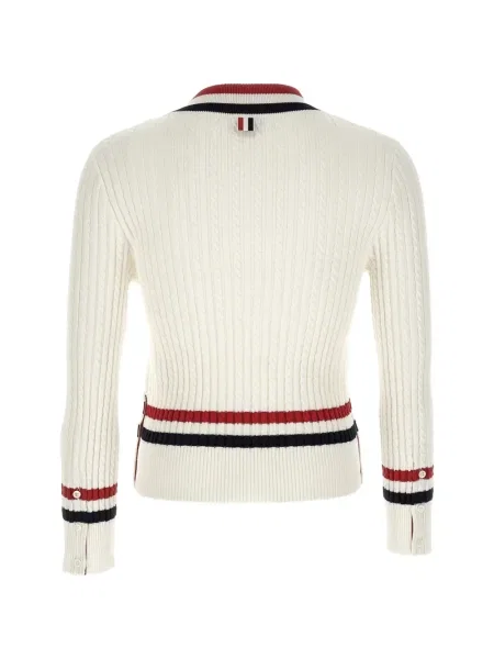 Pulover Thom Browne cu decolteu în V alb