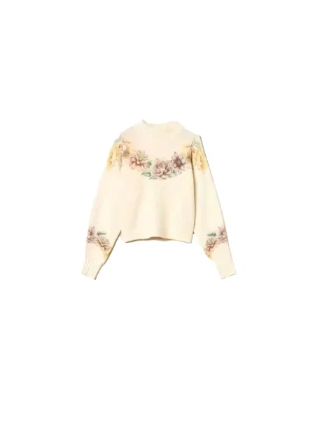 Sweter Twinset w kwiatki beżowy