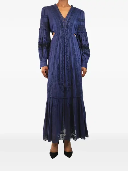 Rochie maxi Loveshackfancy cu dungi din dantelă albastru