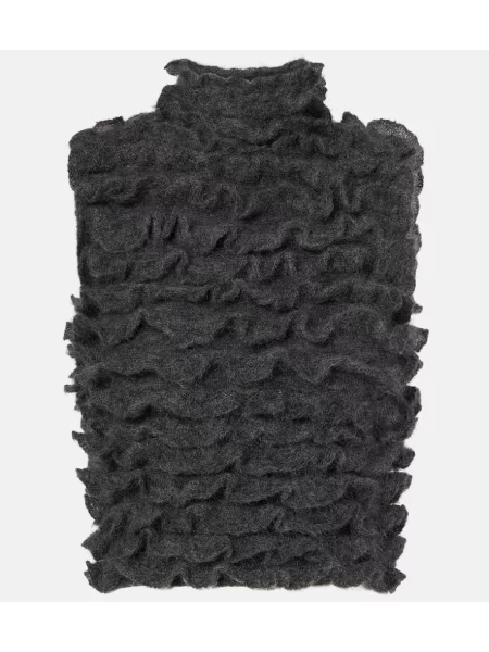 Moherowy golf top Alaïa z falbankami szary