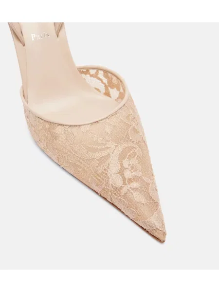 Pantofi cu toc Christian Louboutin din dantelă slingback bej