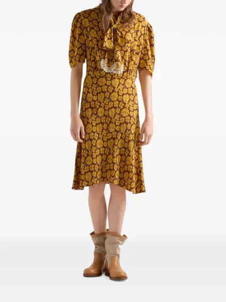 Rochie Prada cu broderie cu model floral galben