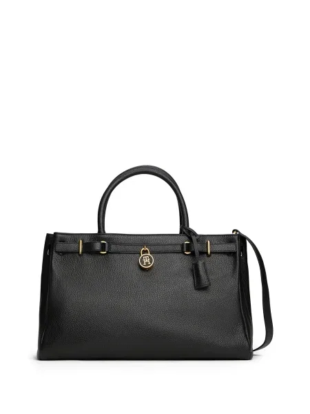 Geantă shopper Tommy Hilfiger din piele negru