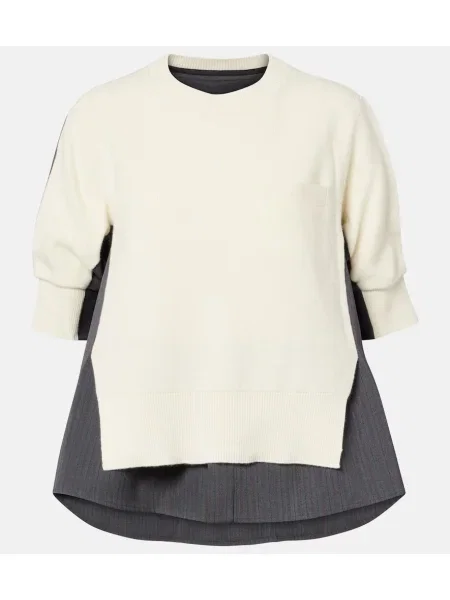Pulover Sacai de lână cu dungi alb