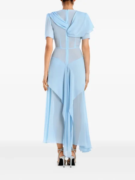Rochie midi Post Meridiem cu volane până la genunchi de costum albastru