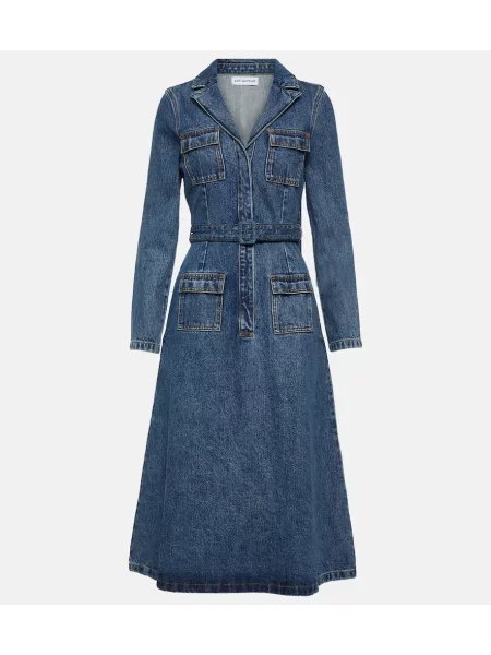 Sukienka jeansowa Self-portrait do kolan garniturowa niebieska