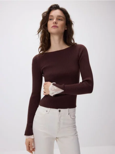 Reserved Блузка з декоративною вставкою темно коричневий