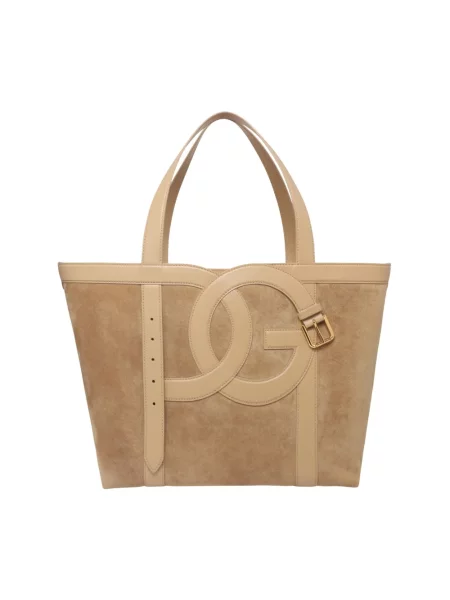 Shopperka Dolce And Gabbana zamszowa z logo beżowa