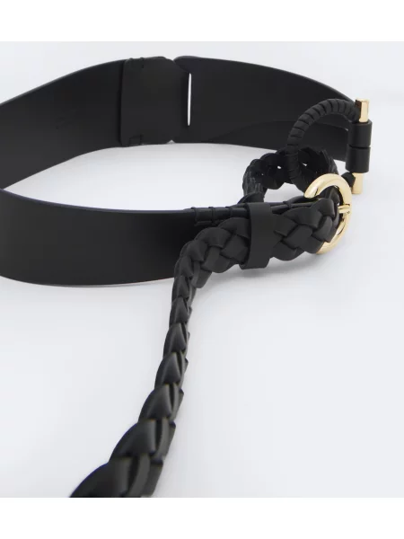 Cu centură curea Ferragamo din piele țesută negru