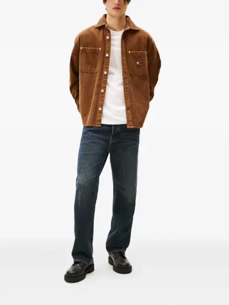 Cămașă de blugi Tommy Jeans de catifea cord maro
