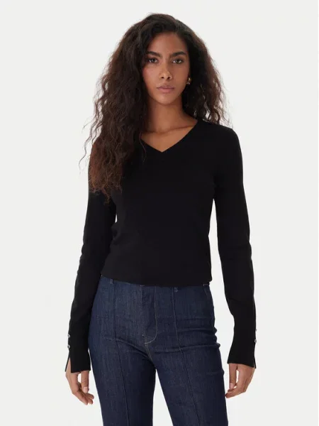 Haftowany sweter z dekoltem w serek Guess z dekoltem w serek czarny