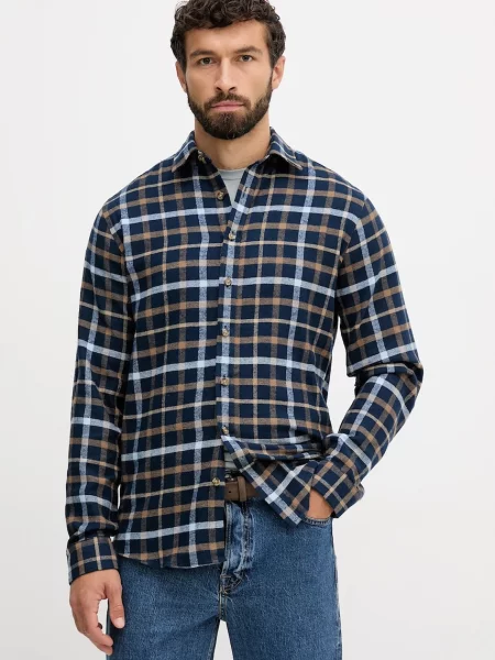 Риза Lindbergh със свободна кройка с класическа яка тъмносиньо