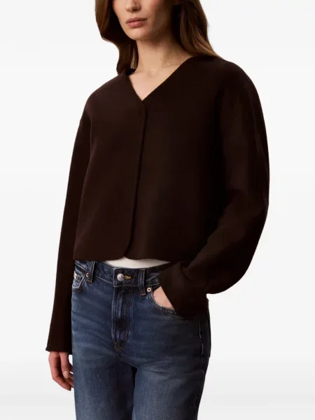 Geacă Calvin Klein cu decolteu în V maro