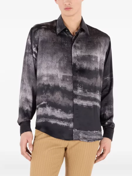 Копринена риза Roberto Cavalli с градиентным принтом черно
