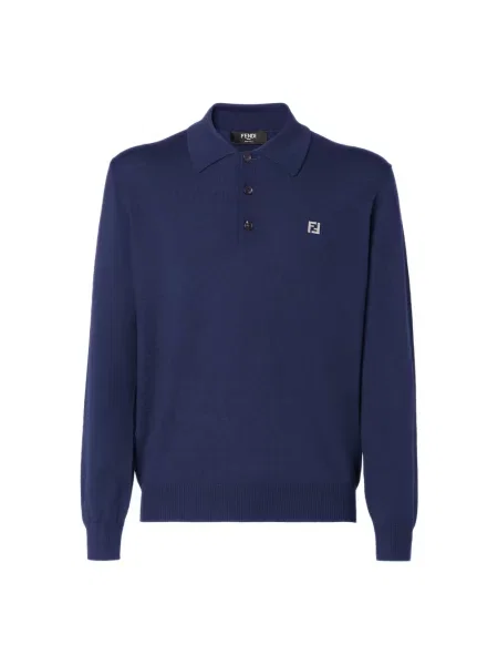 Sweter Fendi wełniany z długim rękawem niebieski