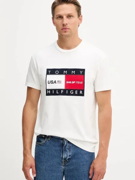 Tričko Tommy Hilfiger x SAIL GP s potiskem bílá