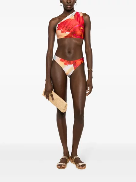 Bikini Lenny Niemeyer cu model floral cu un umăr gol roșu