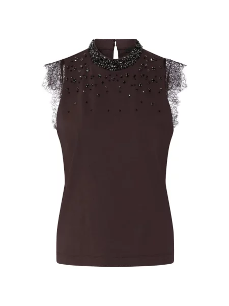 Stras tricou Liu Jo din dantelă maro