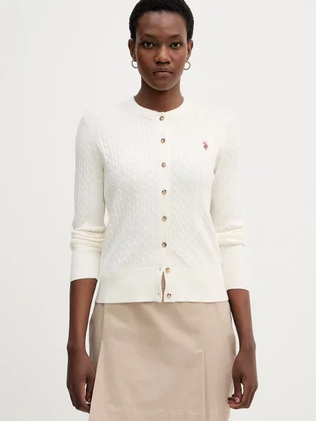 U.S. Polo Assn. cardigan pentru femei cu vâscoză Fine Cable bej