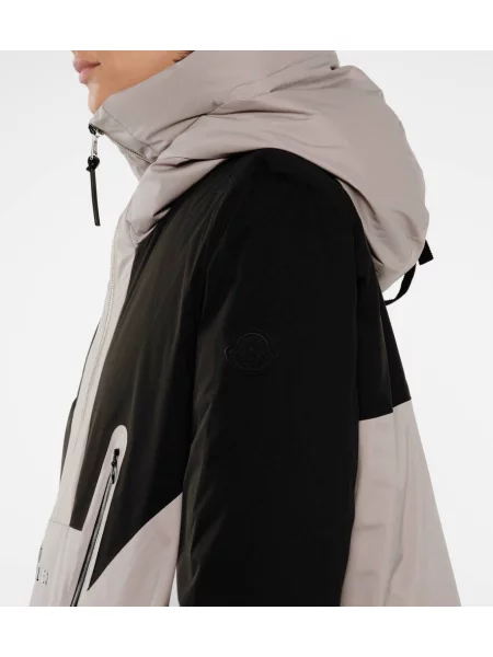 Geacă cu puf Moncler cu glugă de jumătate de fermoar negru