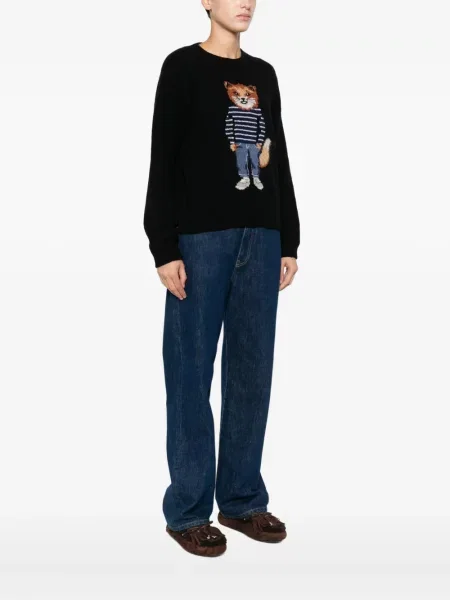 Sweter Maison Kitsune wełniany czarny
