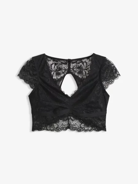 Biustonosz bustier bez fiszbinów z kwiatową koronką czarny