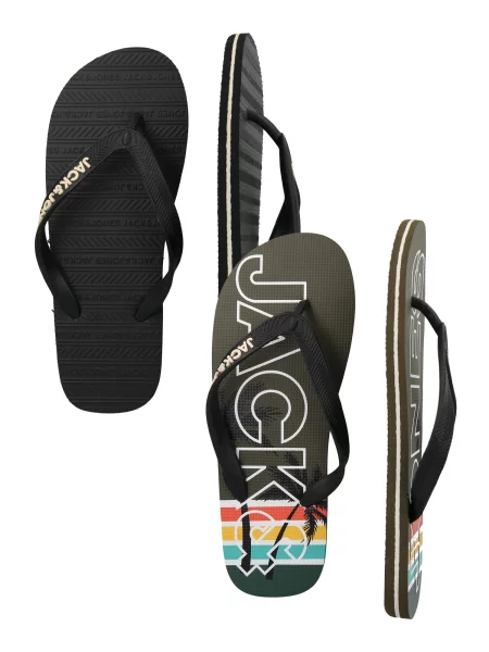 JACK & JONES Žabky krémová / antracitová / olivová