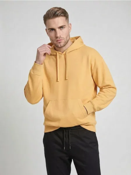 Sinsay Mikina s kapucí comfort fit s příměsí bavlny krémová