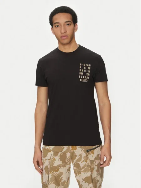 Тениска G-Star Raw черно с принт зелено