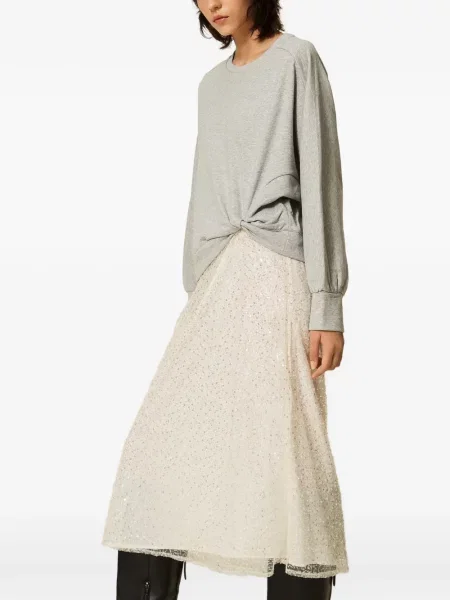 Lung rochie Twinset cu broderie din tul gri
