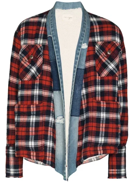 Cardigan Greg Lauren în carouri de flanelă albastru