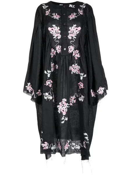 Rochie midi Natasha Zinko cu broderie cu imprimeu geometric până la genunchi negru