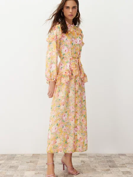 Rochie Trendyol din șifon cu model floral portocaliu