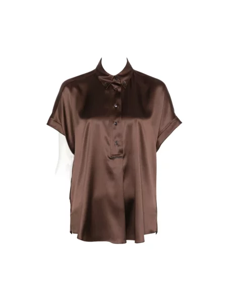 Koszula z krótkim rękawem Brunello Cucinelli z krótkim rękawem brązowa