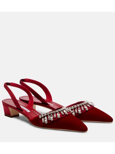 Pantofi cu toc Manolo Blahnik de catifea slingback roșu