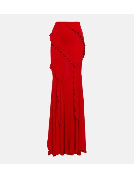 Fusta maxi Blumarine cu volane din jerseu roșu