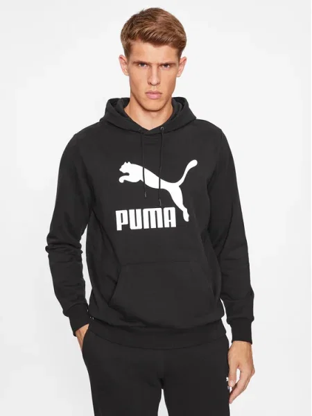 Суичър с качулка Puma с качулка с принт черно