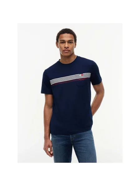 Tricou Tommy Hilfiger cu dungi albastru