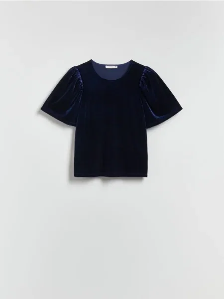 Reserved Блузка з об’ємними рукавами темно-синій синя