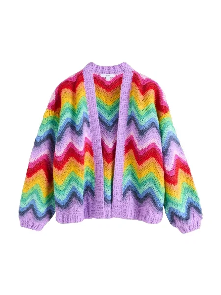 Next Geacă tricotată galben curry / verde deschis / mov lavandă roșu
