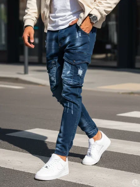 Joggery cargo jeansowe Dstreet niebieskie