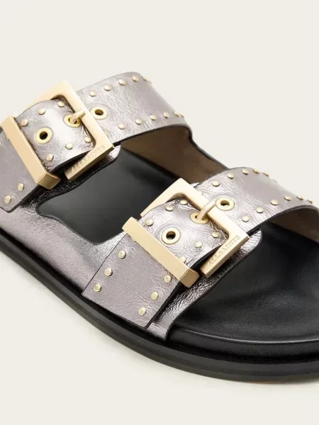 AllSaints șlapi de piele Magda Stud Sandal argintiu