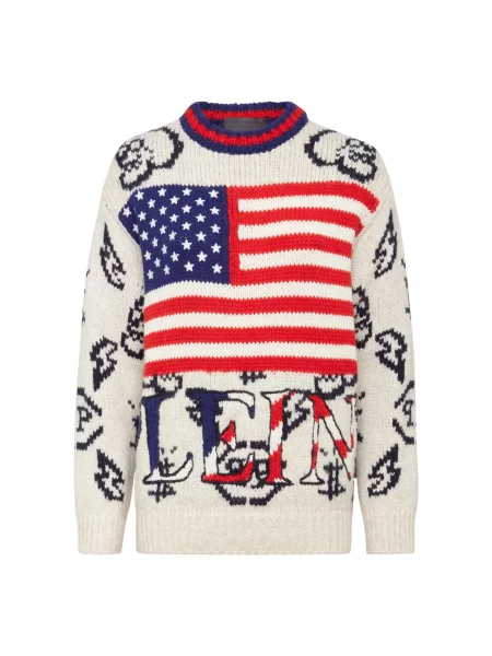 Sweter Philipp Plein wełniany z okrągłym dekoltem beżowy