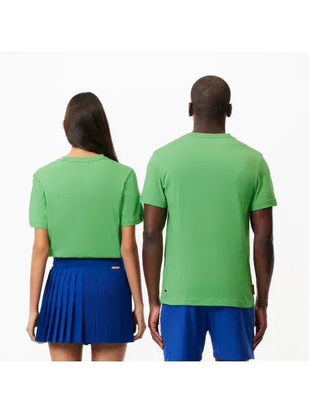 Lacoste Koszulka Roland-Garros Z Dekoltem V Z Nadrukiem Regular Fit zielona
