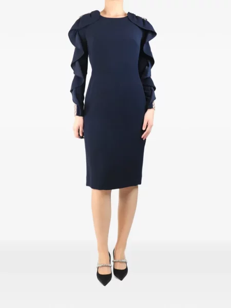 Rochie midi Jenny Packham cu volane plasă albastru