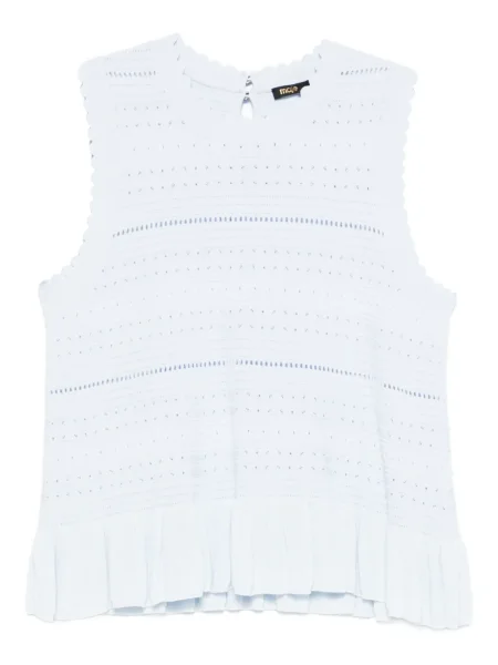 Top Maje tricotate cu volane albastru