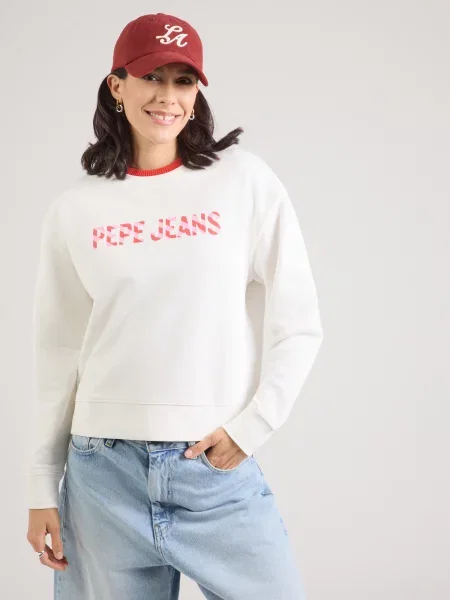 Pepe Jeans Mikina Celeste ružová / krvavo červená biela